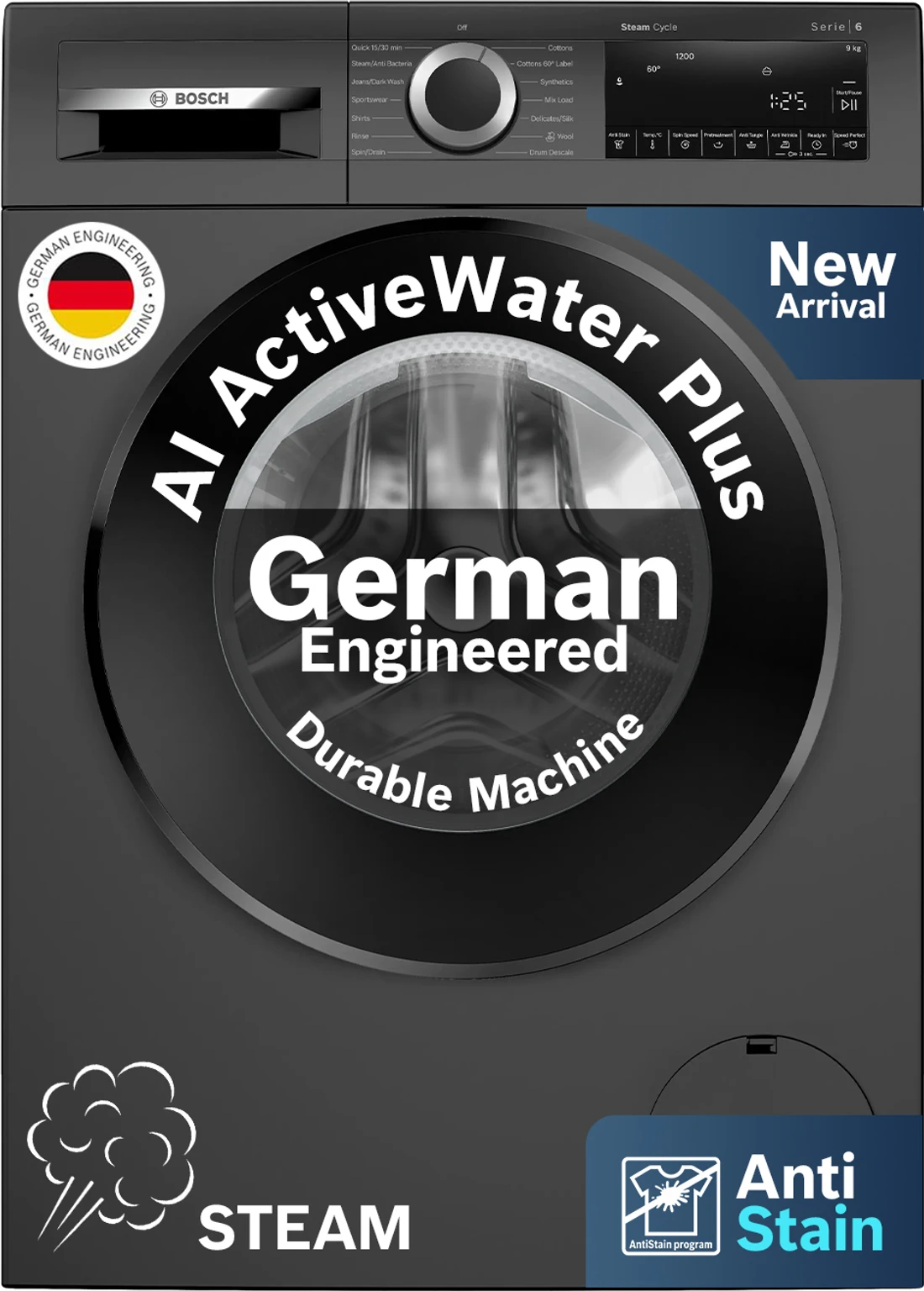 BOSCH 9 kg Fully Automatic Front Load with In-built Heater Grey (WGA1420TIN)